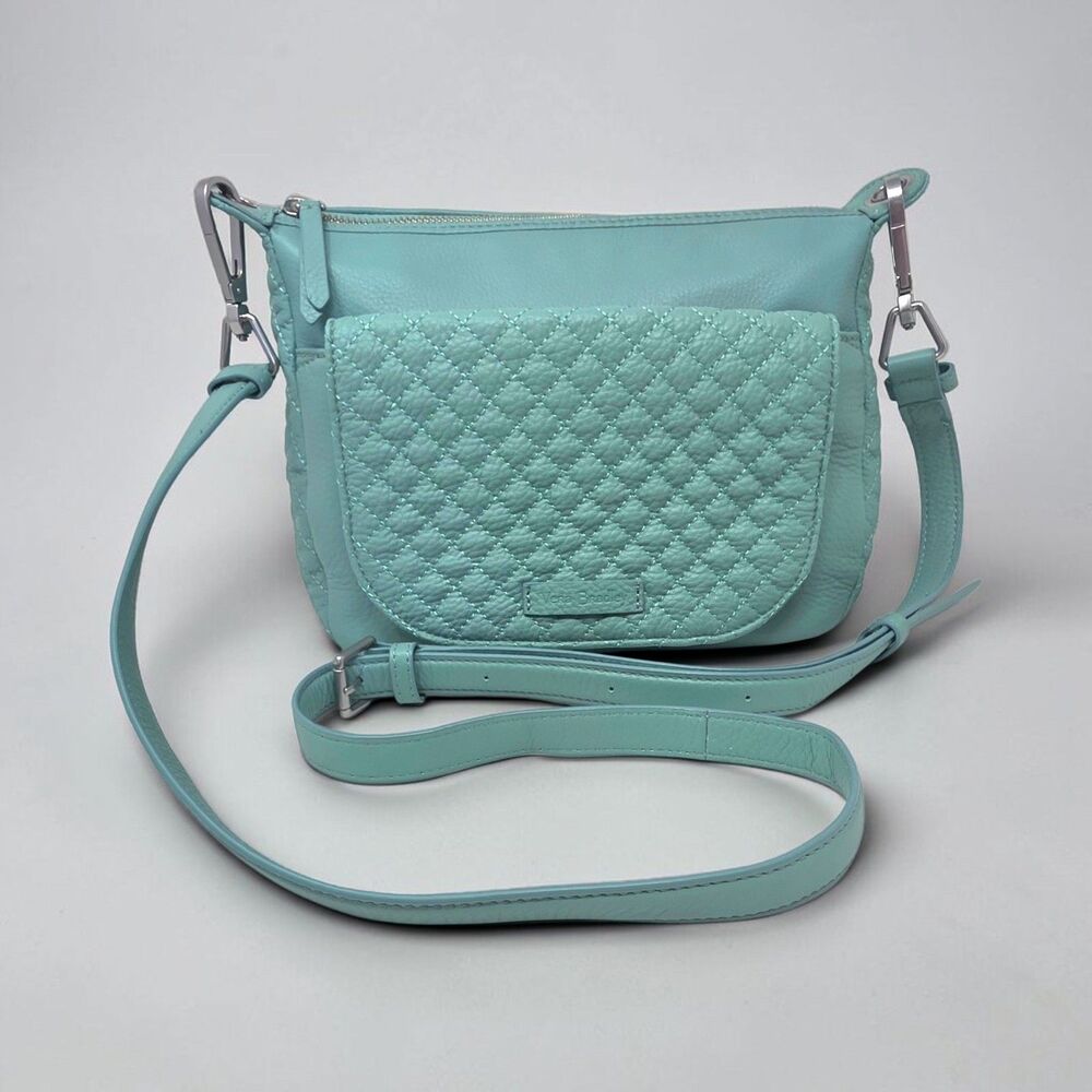 Vera Bradley Full Grain  Leather Carson Crossbody Shoulder Bag in Teal Green